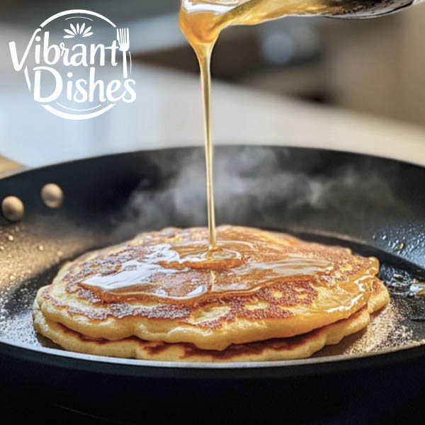 Eggless pancake batter cooking on a non-stick skillet.