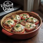 Stuffed peppers without rice served with melted cheese and parsley.