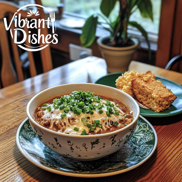 Chili with cornbread and lager beer on a rustic dinner table