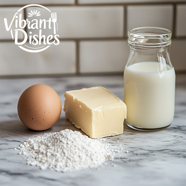 Kodiak Cake mix, milk, egg, and butter displayed on a kitchen counter.