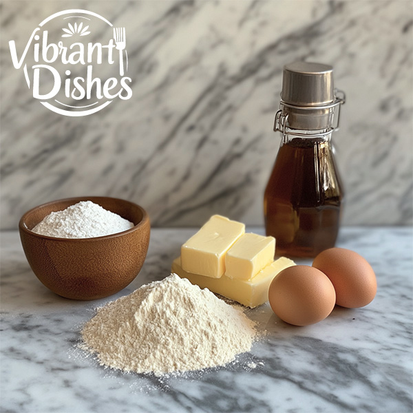 Ingredients for cookie recipe without brown sugar on a marble countertop.