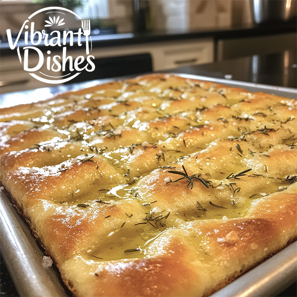 Golden-brown focaccia sandwich recipe topped with rosemary and sea salt.